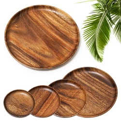 10.5-24 cm Acacia Wood Dinner Plates Unbreakable Round Wood Plates for Fruits Dishes Snacks Dessert Serving Tray Tableware