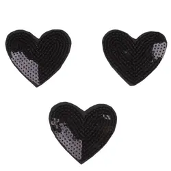 10pcs/lot Embroidered Black Heart Patches Sequined Stickers Iron On Patch DIY Jeans Coats Bags Shoes Repair Appliques Badge