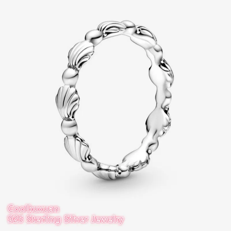 100% 925 Sterling Silver Beaded Seashell Band Ring For Women Wedding Gift Original Jewelry Accessories