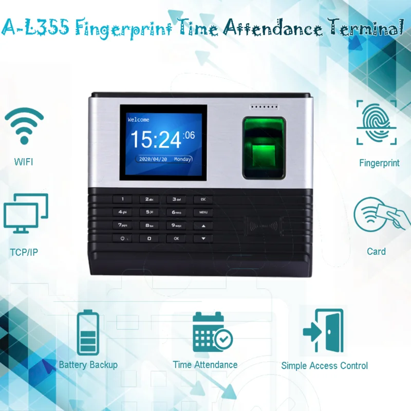 RealandA-L355Fingerprint آلة الحضور الوقت مع واي فاي بصمة التحكم في الوصول آلة الحضور الوقت