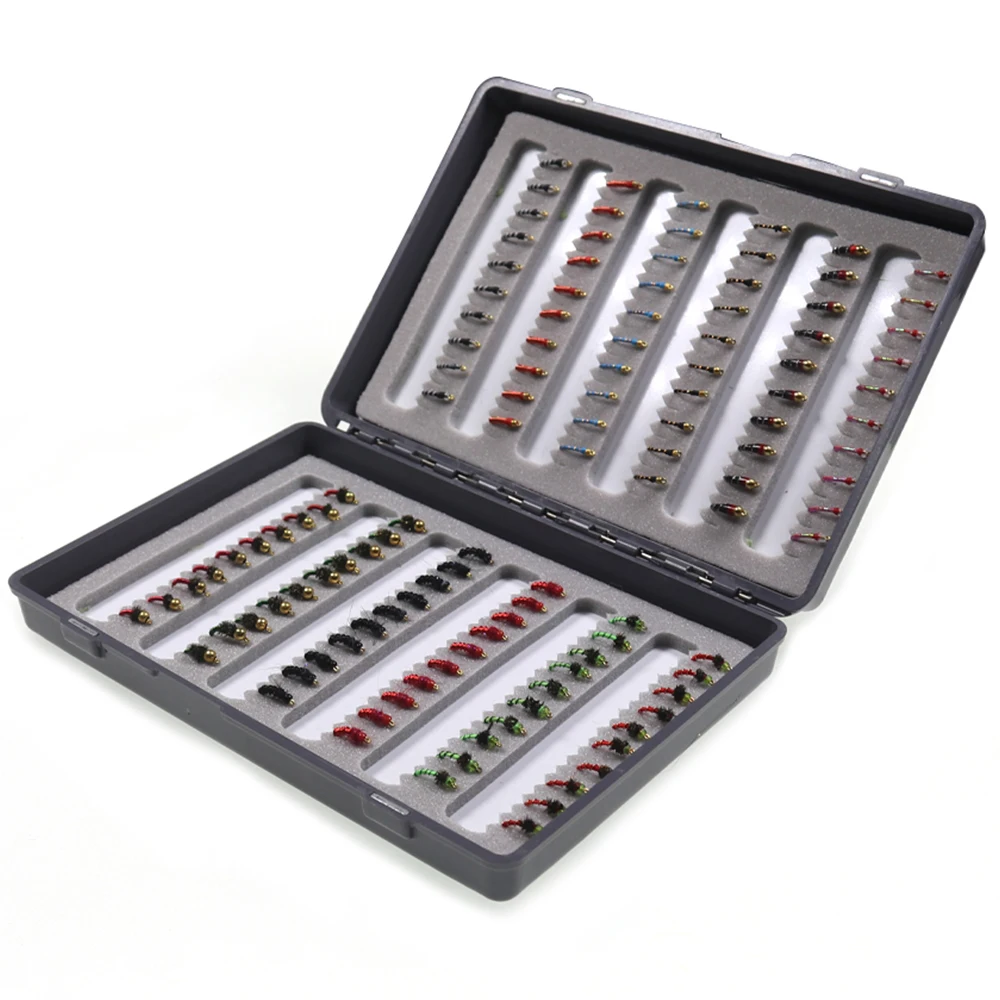 Bimoo 64/120pcs Combination Beadhead Nymph Fly Trout Fishing Flies John Wood Two Cent Caddis Bluegill Crappie Makerel Fish Bait