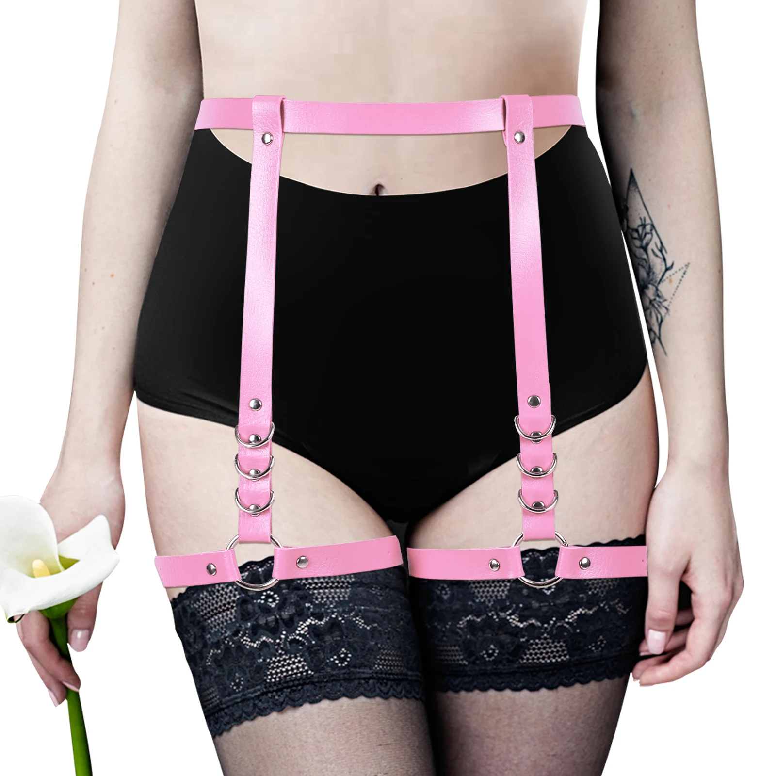 

Pink Women Body Bondage Straps Sexy Lingerie Stocking Sword Belt Suspender Goth Sex Costumes Bdsm Leg Harness Wedding Garters