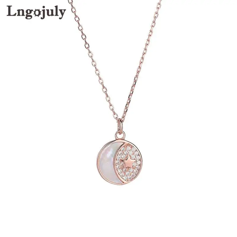 

Fashion 925 Sterling Silver Women Necklace Fine Jewelry Moon And Star Pendant Necklaces For Bride Party Solid Silver 925 Jewelry