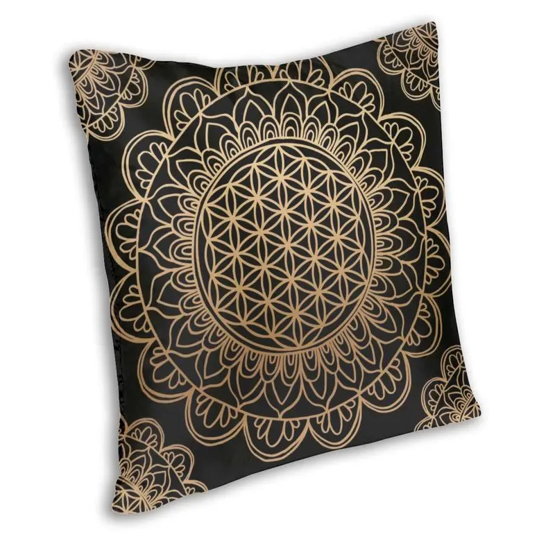 Flower Of Life Mandala Black Gold Cushion Cover 45x45cm Home Decor Print Sacred Geometry Throw Pillow Case for Sofa Double Side