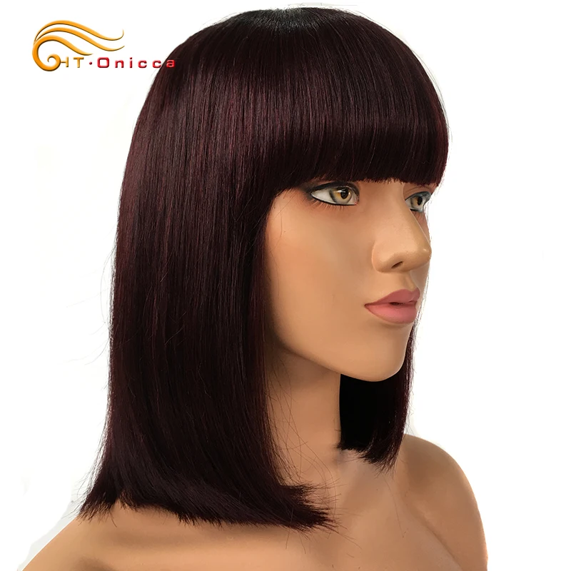 Short Straight Human Hair Wigs With Bangs