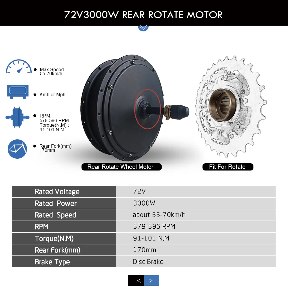 Electric Fat Tire Bike Motor 72V 3000W Rear Wheel Brushless Non-gear Hub Motor For Electric Snow Bike Conversion kit