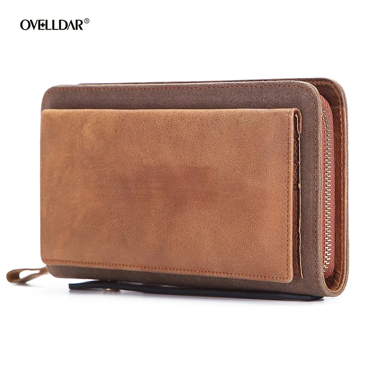 

New Retro Waterproof Oil Wax Cloth Wallet Vertical Leather Wallet Card Bag Head Layer Cowhide Coin Purse Male Hand Clutch