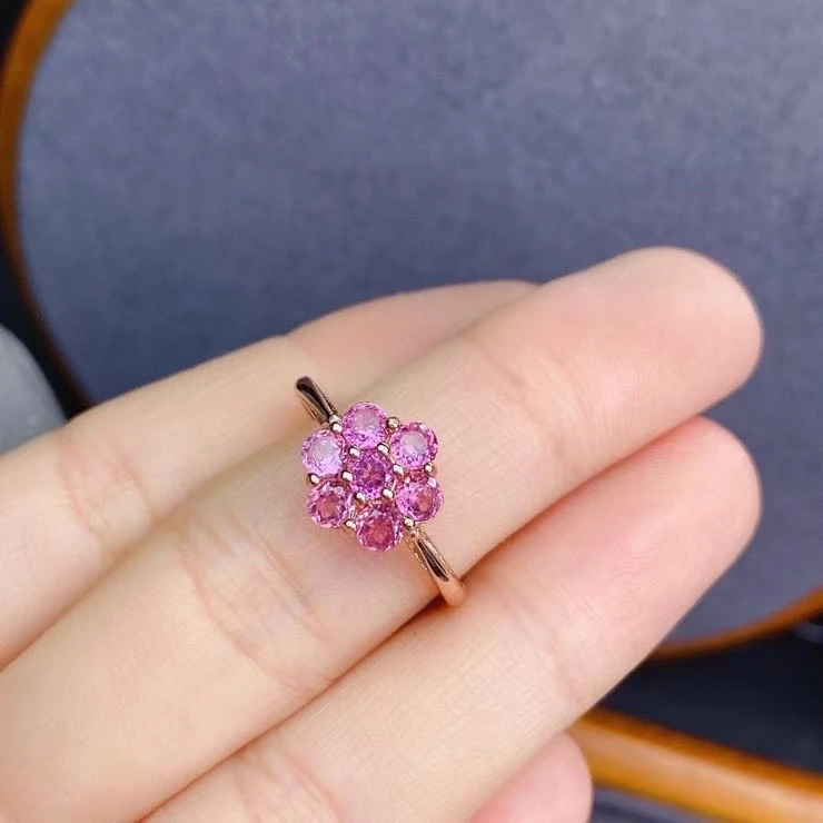 KJJEAXCMY fine jewelry 925 sterling silver inlaid Natural pyrope garnet Girl fashion flower Chinese style ring support check