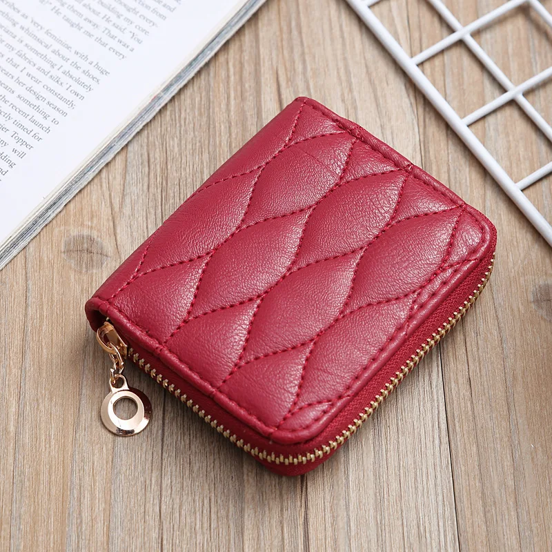 Embroidered Ladies Zipper Short Wallet Metal Ornaments Coin Purses Soft Leather Money Bags Pocket Creative Square Women Clutch