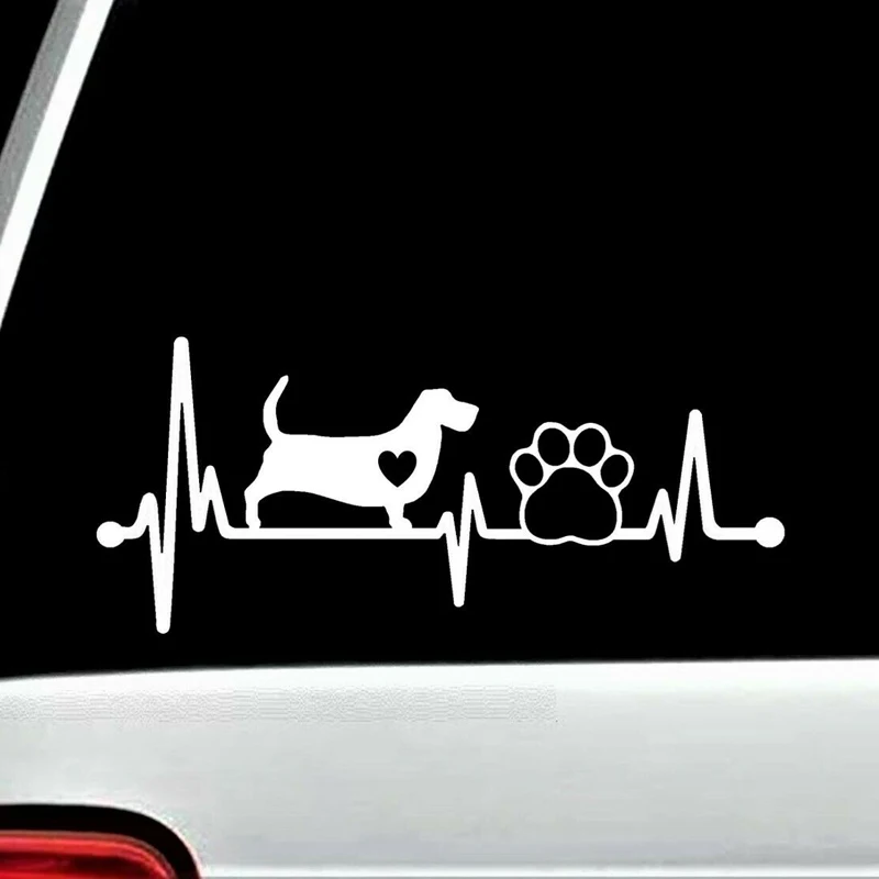 Basset Hound Heartbeat Lifeline Paw Decal Sticker Vinyl Decal Sticker for Car Window Laptop Home Decor