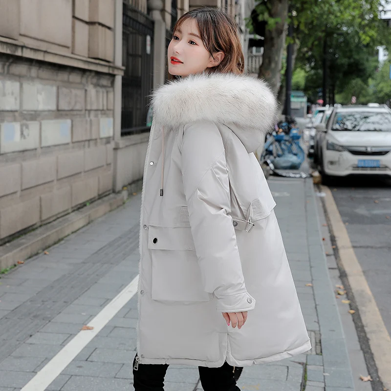 

Oversized Hooded Long Coats Women Solid Casual Women's Winter Jacket Plus Size Solid With Fur Collar Loose Thick Female Parkas