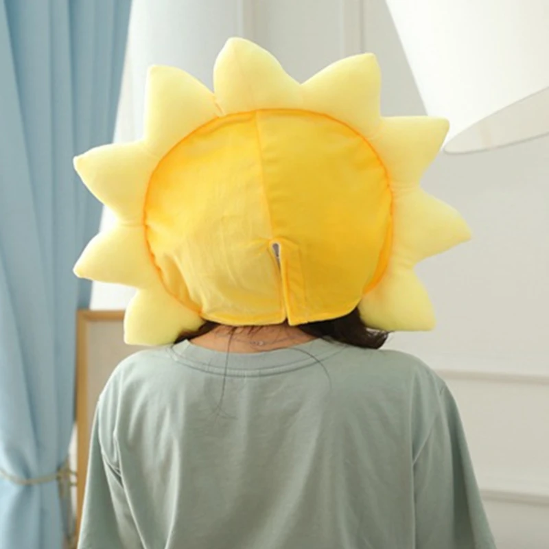 Kawaii Cartoon Yellow Sunflower Plush Hat Funny Stuffed Toys Headgear Warm Beanie Earflap Cap Cosplay Party Props