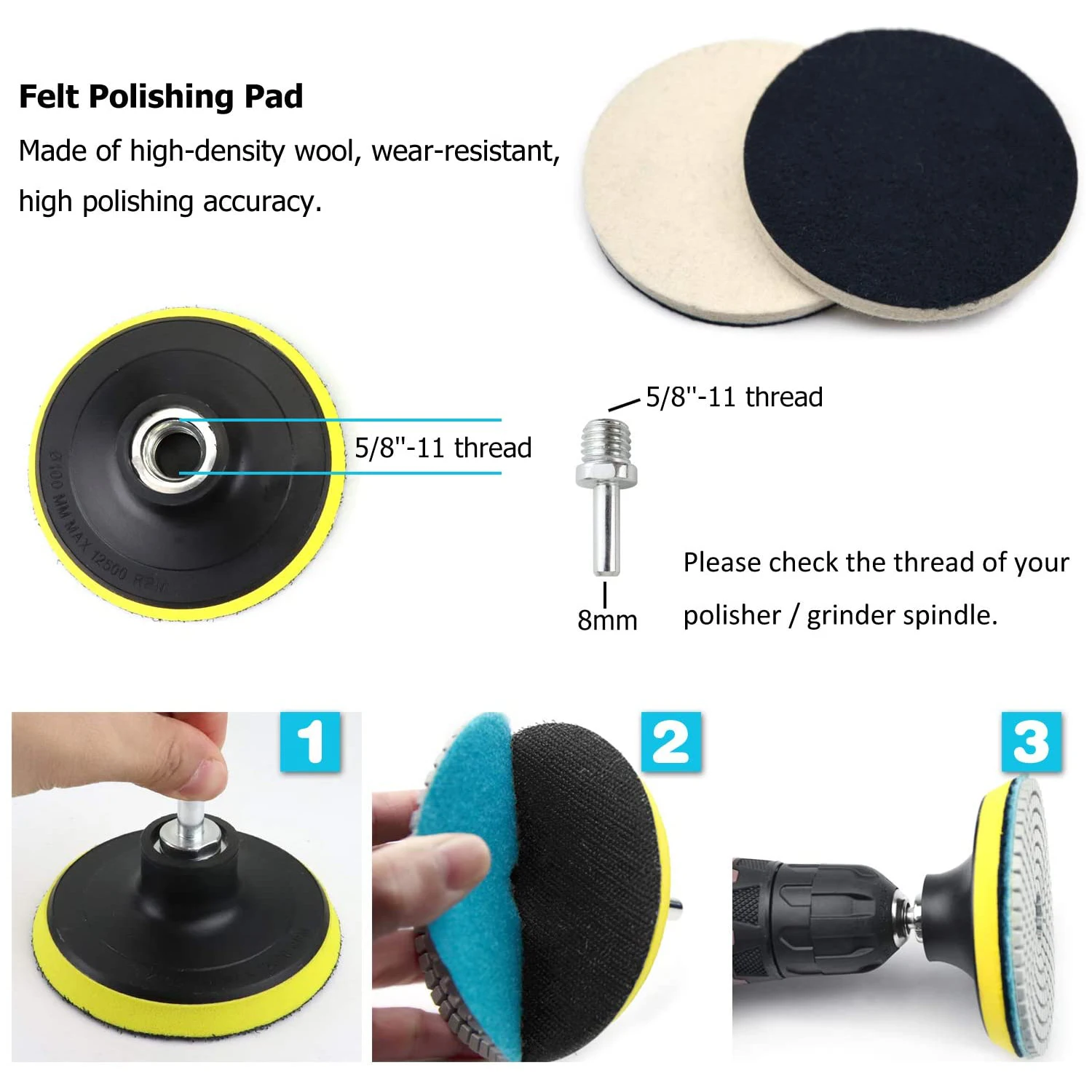 4 Inch Đánh Bóng Kim Cương Miếng Lót Với 5/8 ''-11 Backer Miếng Lót 12 Ướt/Khô Đá Hoa Cương Đá Ba Lan miếng Lót Kit 50-6000 Nhám Đánh Bóng Đĩa