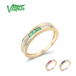 VISTOSO 14K Yellow Gold Rings For Women Shiny Diamond Square Ruby Emerald Blue Sapphire Engagement Anniversary Gift Fine Jewelry