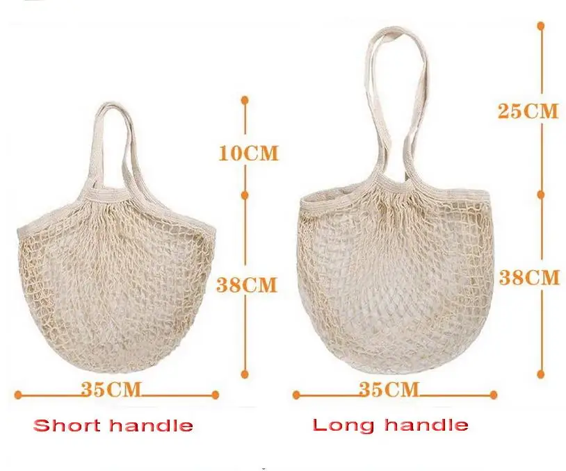 100pcs Shopping Bags Handbag Shopper Tote Mesh Net Woven Cotton Pouch String Reusable Fruit Storage Bag Vegetables Organizer SN