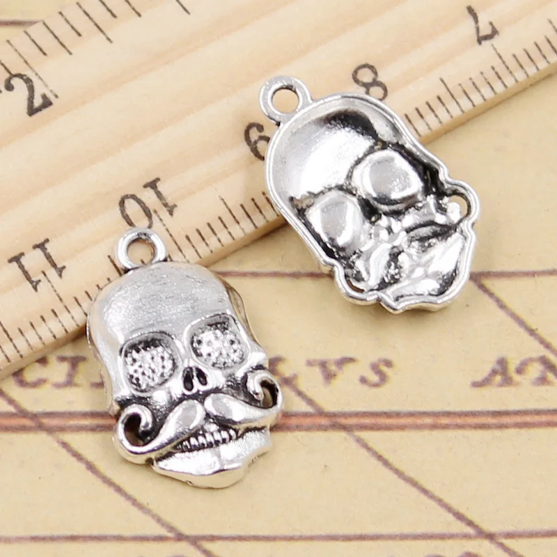 

20pcs Charms Skeleton Skull With Beard 22x14mm Tibetan Silver Color Pendants Antique Jewelry Making DIY Handmade Craft