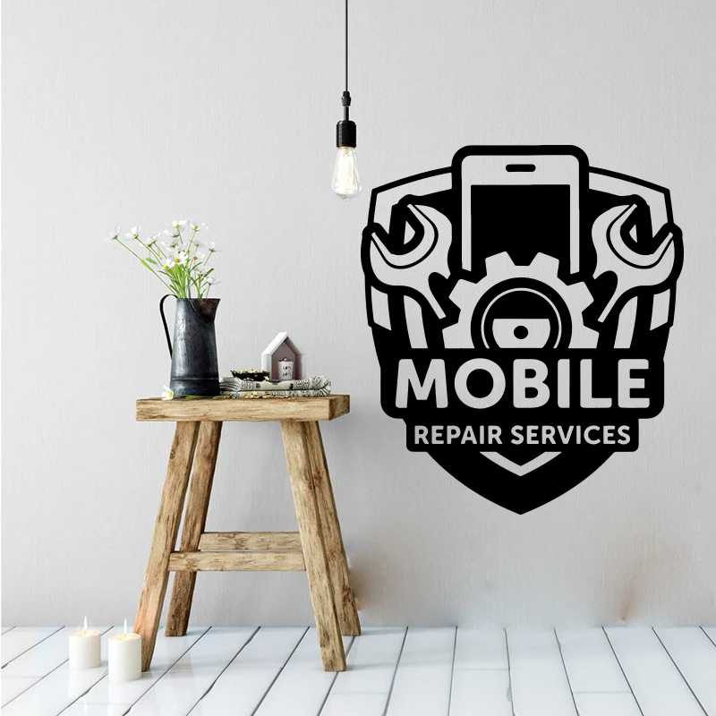 Cellphone Repair Service Shop Wall Sticker Business Mobile Phone Gear Screwdriver Tools Wall Decal  Home Decor