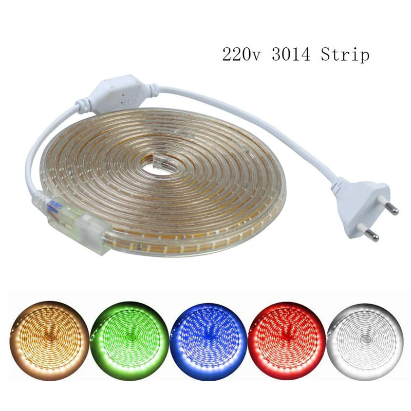 LED Light Strip Patch 3014 220V Waterproof Flexible Light Ribbon Tape  Lamp String Uniform Light Emission