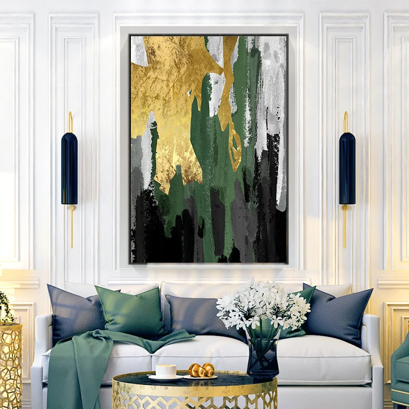 

Abstract Canvas Painting Large Wall Art HD Gold and Green Print Poster Living Room Hoom Decor Nordic Modern Art picture