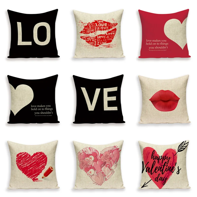 Valentine's Day Decoration Cushion Cover Red Lips Sofa Car Pillows Case Print Cushions Covers Love Gift Pillowcases Funda Cojin