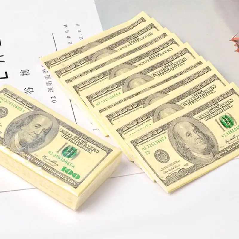 10แผ่น/แพ็คตลกรูปแบบDollar Tissueกระดาษผ้าเช็ดตัวไม้แบบพกพาเงินผ้าเช็ดปากผ้าเช็ดหน้าชุด