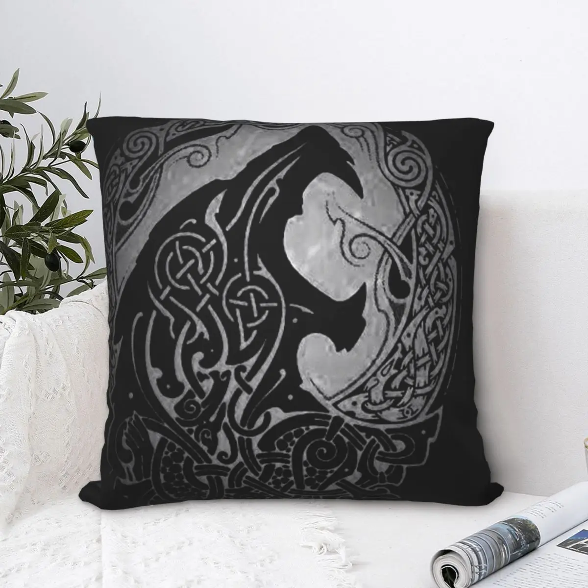 Silver Wolf Polyester Cushion Cover Viking Norse Mythology For Bedroom Office Decorative Breathable Hug Pillowcase