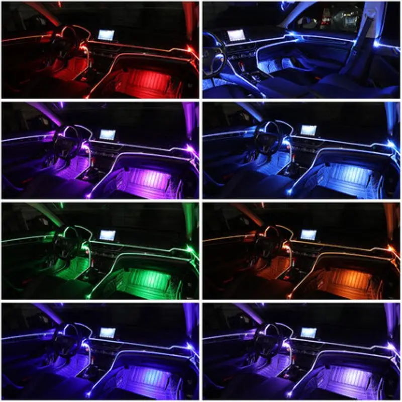 EL Wire With Cigarette Lighter Flexible Neon Lamp Glow Rope Tube Cable LED Strip Light For Car Decoration With 6mm Sewing Edge