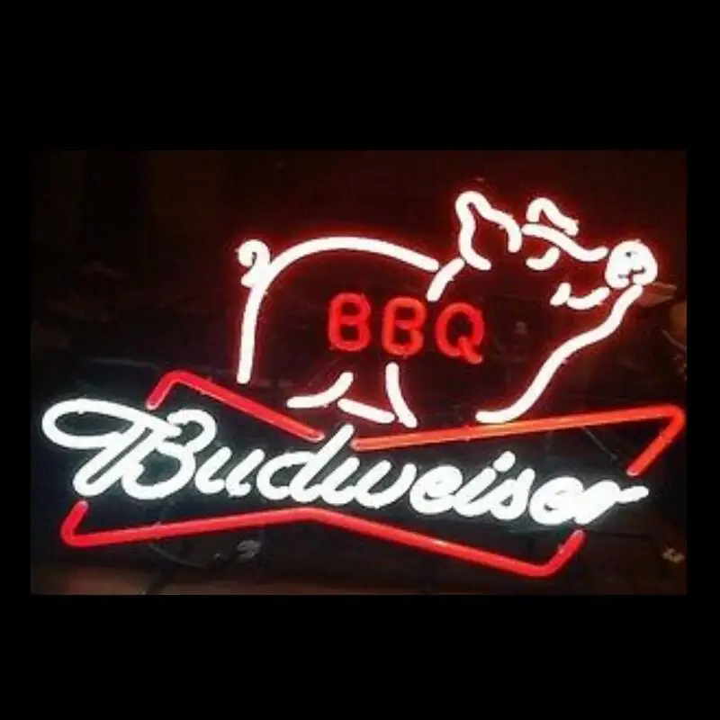 Custom BBQ Pig Meats Budweise Glass Neon Light Sign Beer Bar