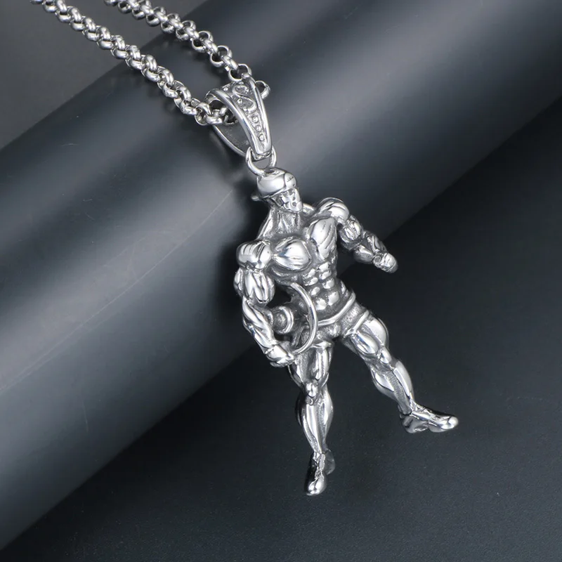 Men Gym Bodybuilder Pendant Necklace Muscle Fitness Expert Sports Necklace