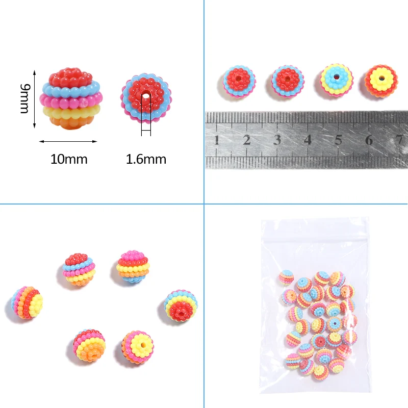 50pcs ABS Plastic Multi-color 10mm Bayberry Loose Bead with 1.6mm Hole For DIY Jewelry Making Bracelet Accessories