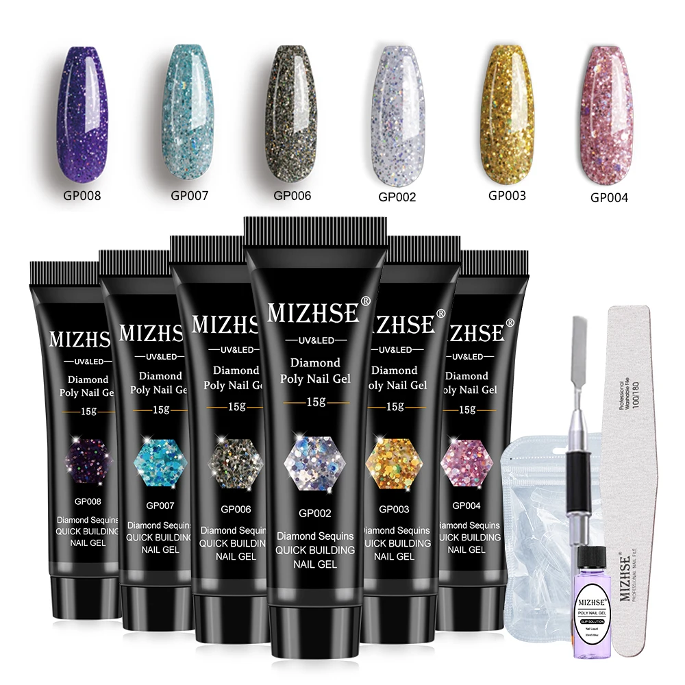 

MIZHSE 15ml Poly Nail Gel Kit Quick Building Clear Colors UV Gel Set for Finger Nail Extension UV LED Acrylic Extension Gel