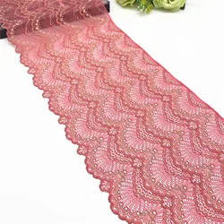 3y/lot Width 22.50cm Golden Pink Elastic Stretch Lace Trims Shiny Skirt Hem For Clothing Accessories Dress Sleeve Sewing