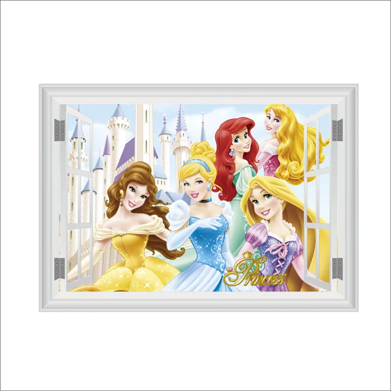 3d vivid Cartoon Belle Ariel Belle Aurora Princess Wall Stickers For Kids Room Girls bedroom Home Decoration Mural Wall Decals