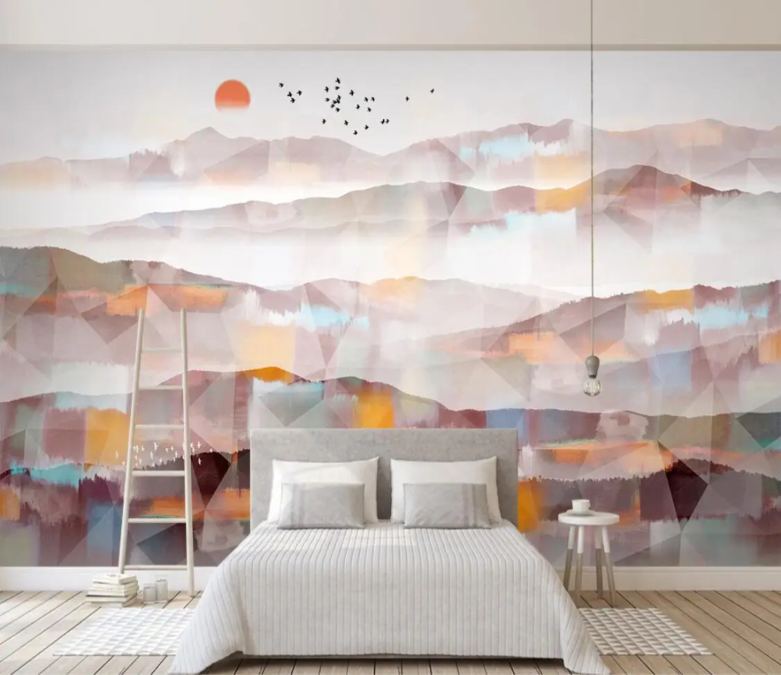Custom wallpaper geometric ink landscape abstract TV background wall murals home decoration living room bedroom 3d wallpaper