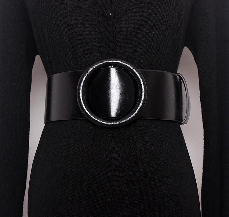 Kleidung zubehör 2020 Neue Frauen Großen Ring Breite Leder Gürtel Für Top Qualität Strap Jeans Feminine Frau Runde Schnalle Gürtel – Detail 1