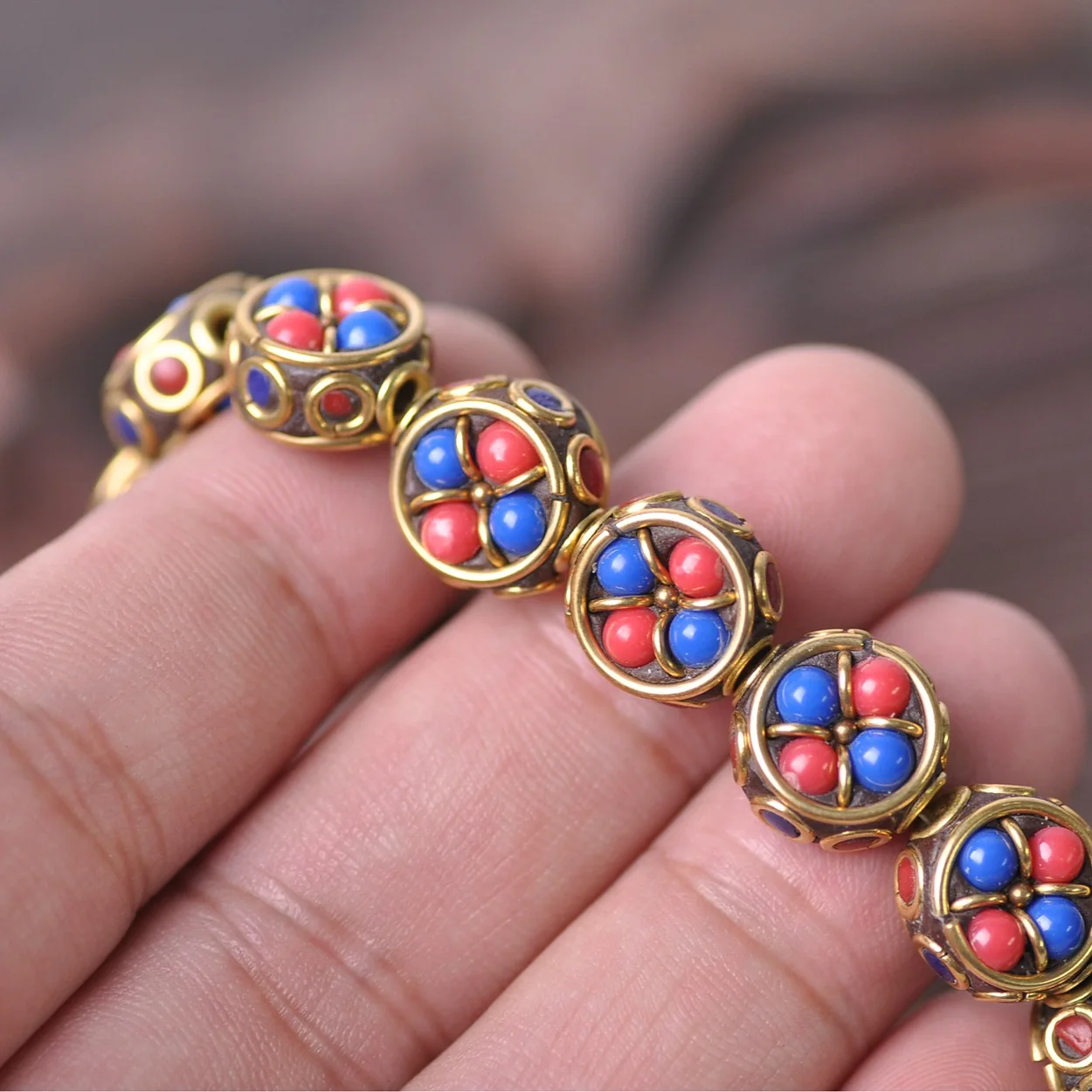 1# Handmade Nepalese Buddhist Tibetan Brass Metal & Clay Loose Craft Beads for Necklace Jewelry Making DIY