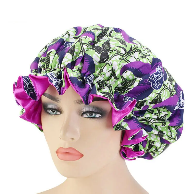 Satin Women Floral Print Night Sleep Cap Hair Care Bonnet Sleeping Hat Head Cover Elastic Chemo Cap Turban Beanie Skullies Mujer