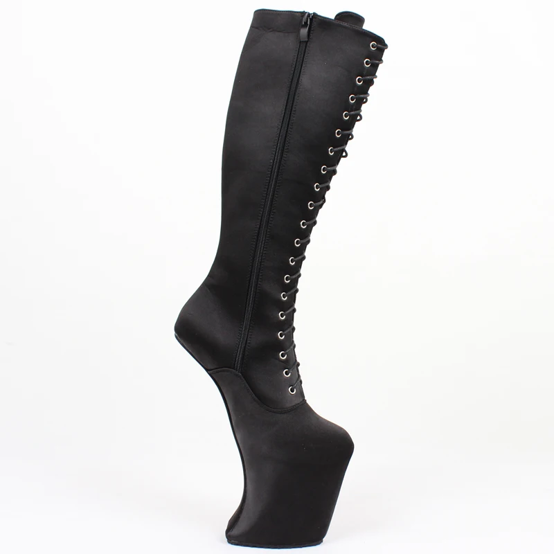 Women Knee-High Boots Strange Hoof Sole 22CM Super High Heel Platform Sexy Cross-tied Boots