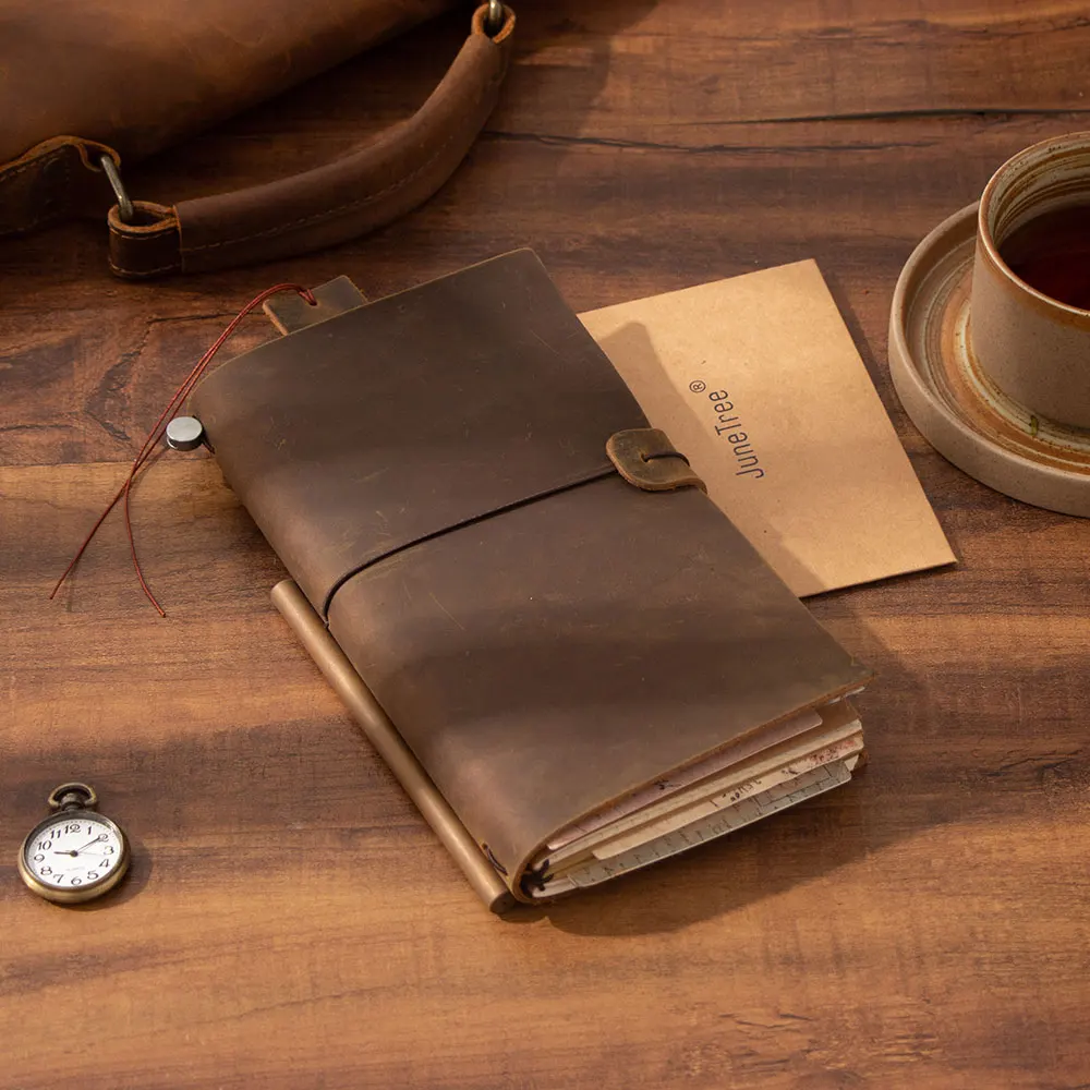 Hot Sale Handmade Genuine Leather traveler Note book Vintage Cowhide Diary Journal Sketchbook Planner TN travel notebook cover