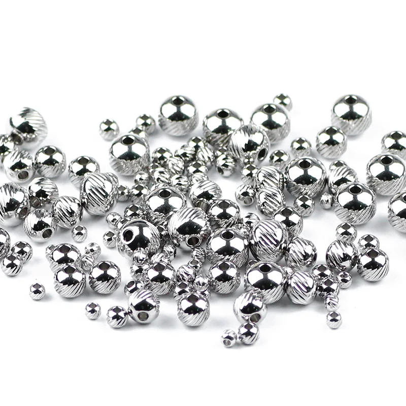 JHNBY Stainless Steel Spacer Bead Ball 3/4/6/8MM Tire Metal Round Loose Beads For Jewelry Bracelet Making DIY Findings Wholesale