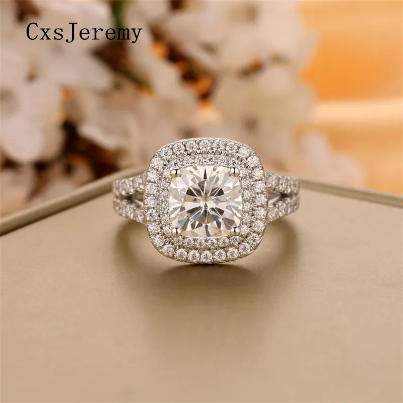 

CxsJeremy 2.0CT Cushion Cut Moissanite Engagement Ring14K White Gold Split Shank Wedding Band for Woman Bride Anniversary Gift