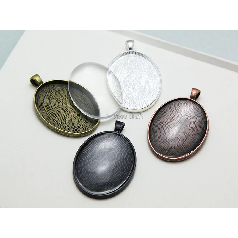 10pcs Pendant Kits Setting 30x40mm Oval Blank Cabochon Base With 30x40mm Oval Glass Cameo Domed 4 Colors DIY Jewelry Making