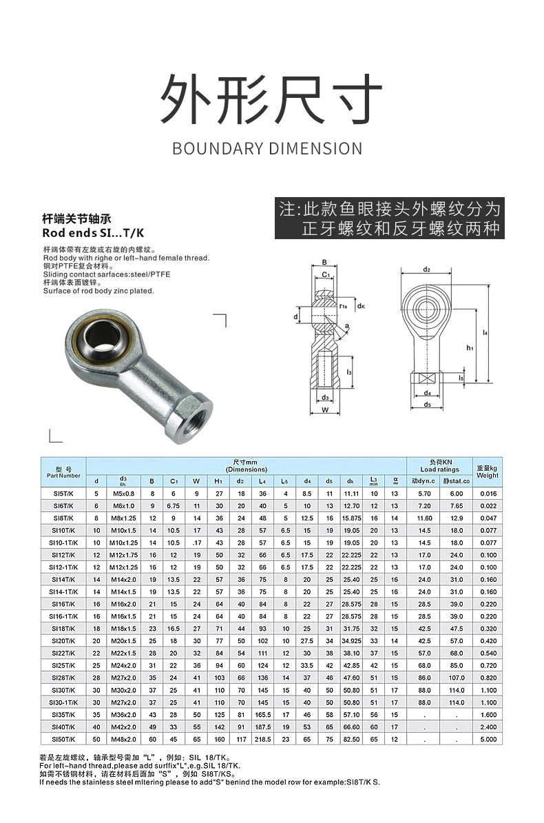 20 Stück SI6T/K SIL6T/K 6mm M6 metrisches Fischauge links weiblich männlich rechtsseitiges Gewinde Gelenklager SI6TK SIL6TK PHSA6 PHSAL6 – Detail 1
