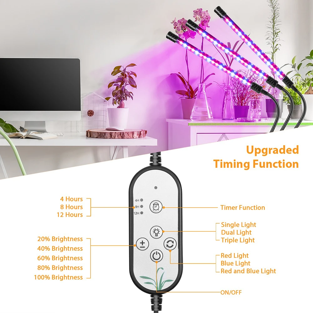 Lighting for Greenhouses ,USB Port Full Spectrum Dimmable Grow Lamp with 3 Modes Timing Function LED Grow Light