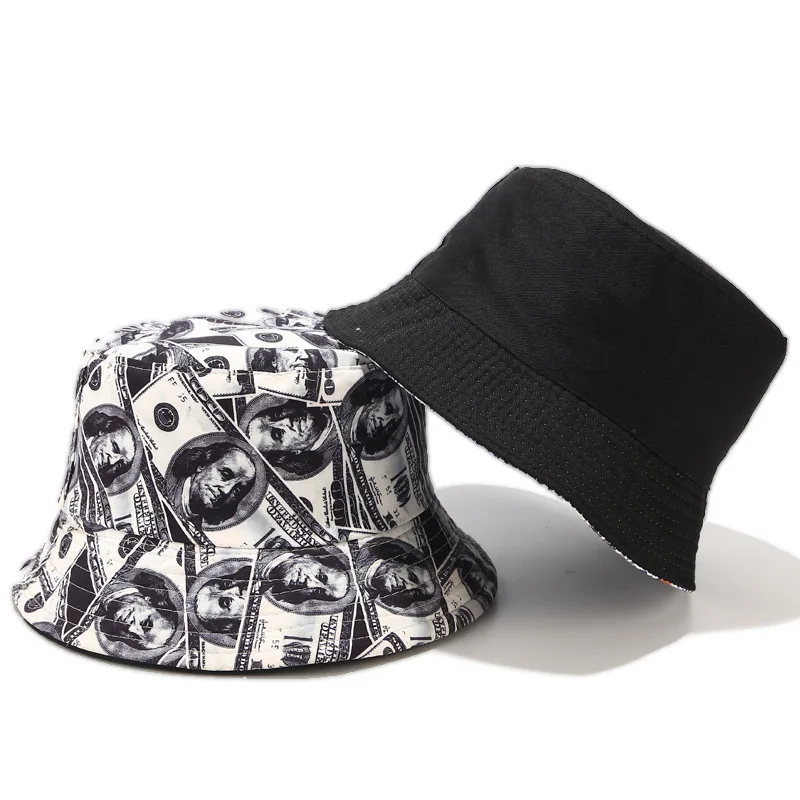 Four Seasons Cotton Creative Dollar Graffiti Bucket Hat Fisherman Hat Outdoor Travel Sun Cap for Men and Women 12