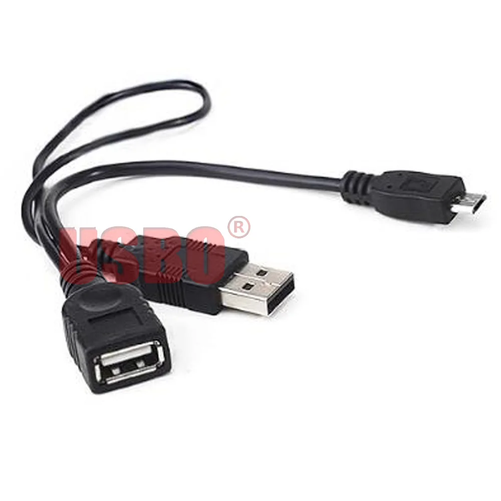 High quality black 0.1M Micro USB USB-C to USB 2.0 OTG male to female data cable with external power supply