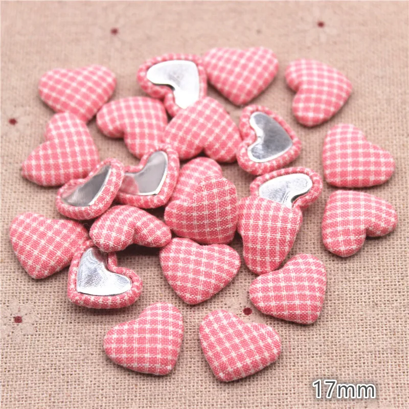 50pcs 17mm Mix Colors Lattice Fabric Covered Heart Flatback Buttons Home Garden Crafts Cabochon Scrapbooking DIY