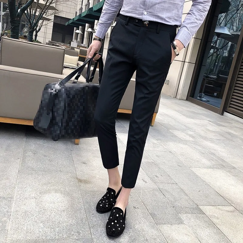 Mens Formal Pants Suit Embroidery Trousers Pantalon Office Pants Mens Ankle-Length Pants Pantaloni Tuta Mens Business Dress Pant