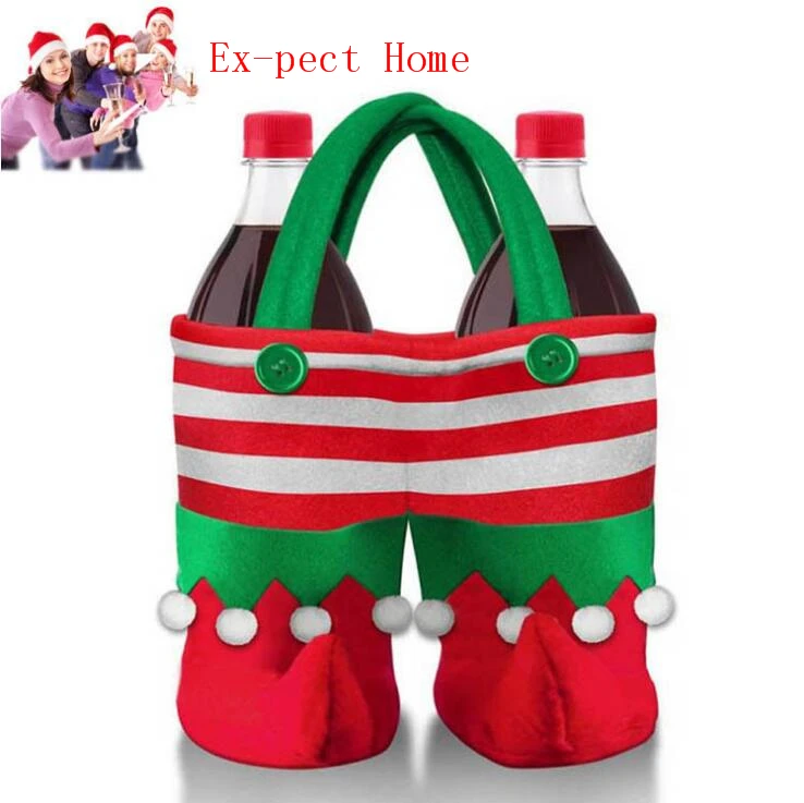 wholesale 200pcs Wine Bottle Bags For Christmas New Year Candy Bags Size Christmas Supplies free shipping