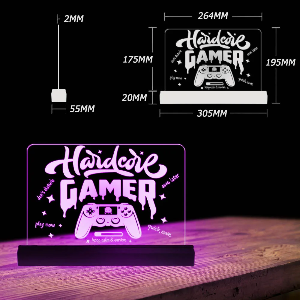 Video Games 3D Effect Custom LED Lamp Teen Bedroom Decor Gamepad Controller ESports Logo Acrylic Light Hardcore Gamer Presents